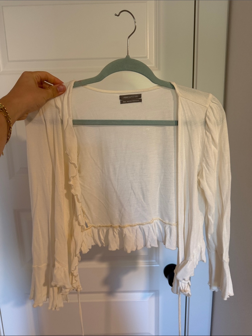 Urban Outfitters Light Cream Ruffled Wrap Cardigan - Picture 1 of 6
